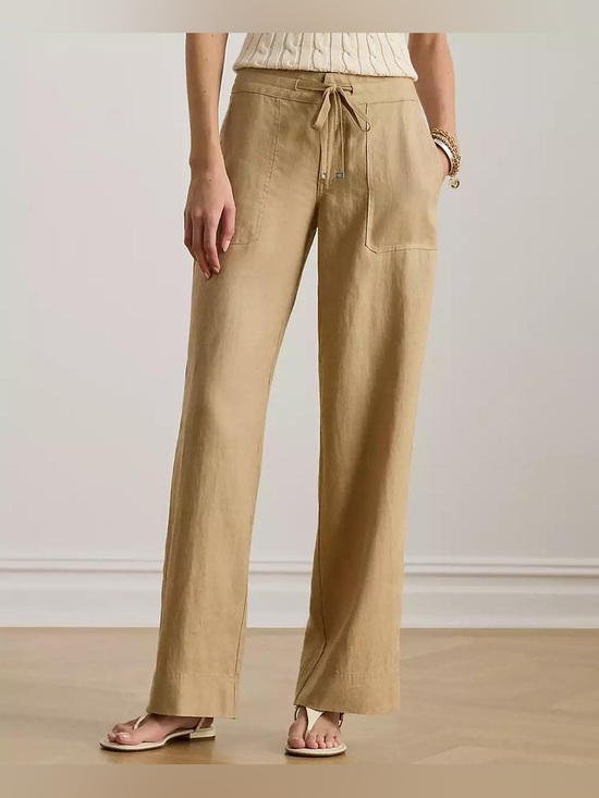 Lauren Ralph Lauren Pants - Lauren Ralph Lauren Wide-Leg Drawstring Linen Pants - Tan - 12